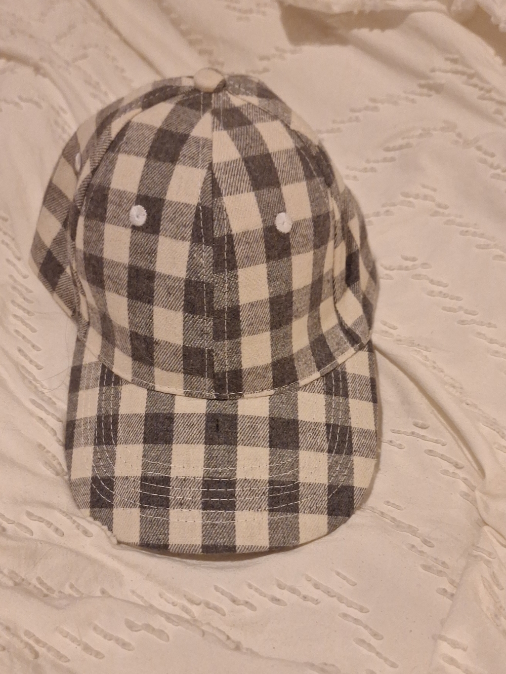 Plaid Black and White Baseball Cap - Women